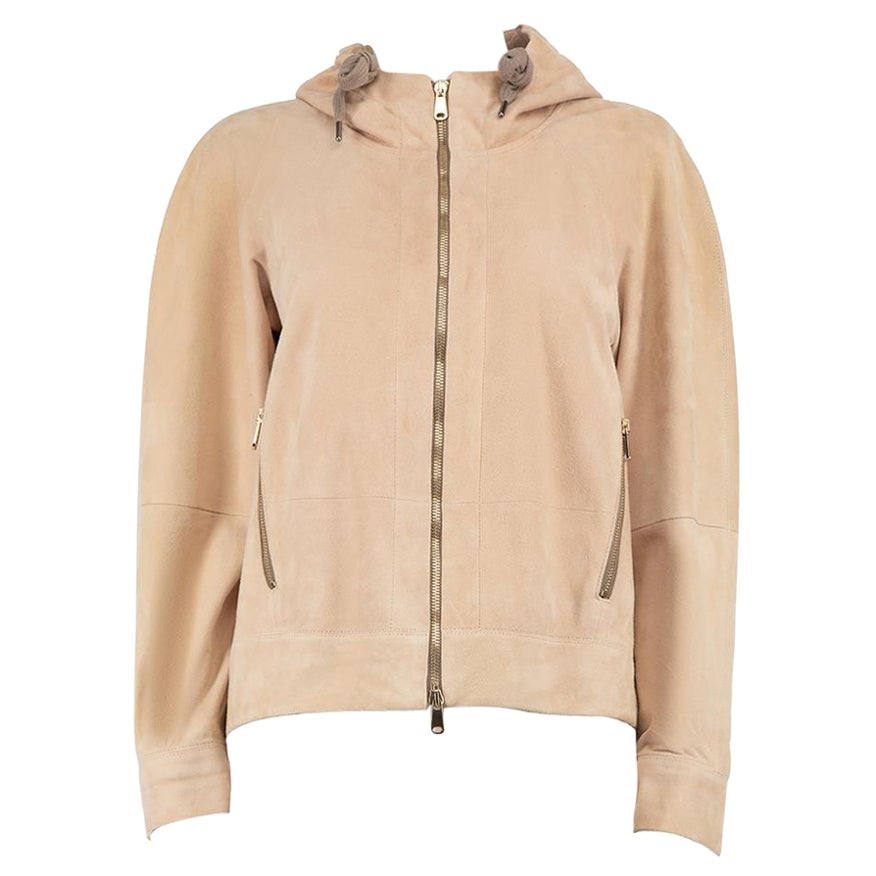 Brunello Cucinelli Light Pink Suede Hooded Jacket Size S For Sale
