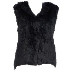 Yves Salomon Navy Fur Hooded Vest Size S
