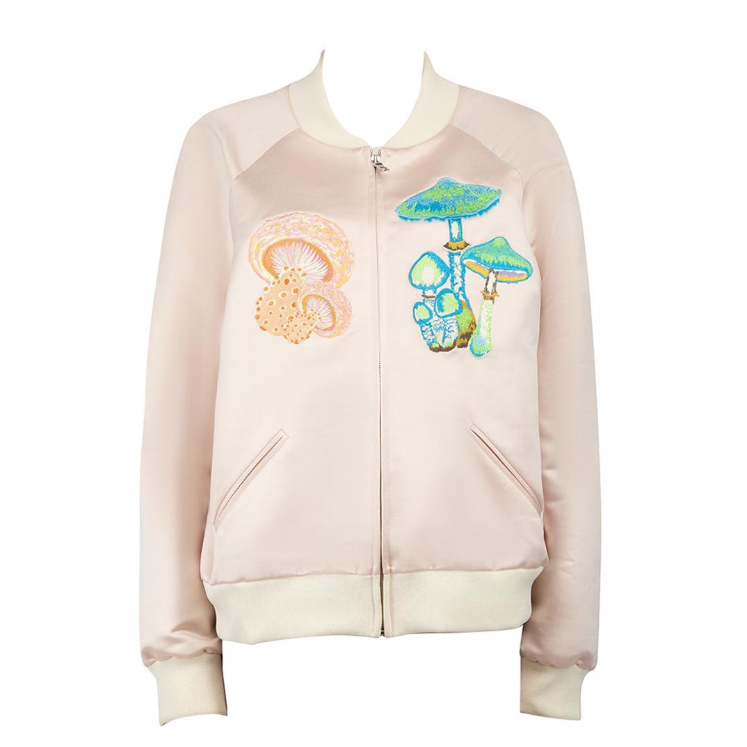 Rodarte Pink Silk Mushroom Bomber Jacket Size XL For Sale