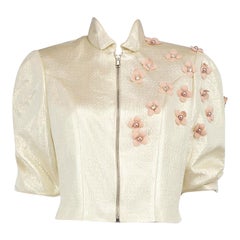 Used Reem Acra Ecru Metallic Floral Cropped Jacket Size XL