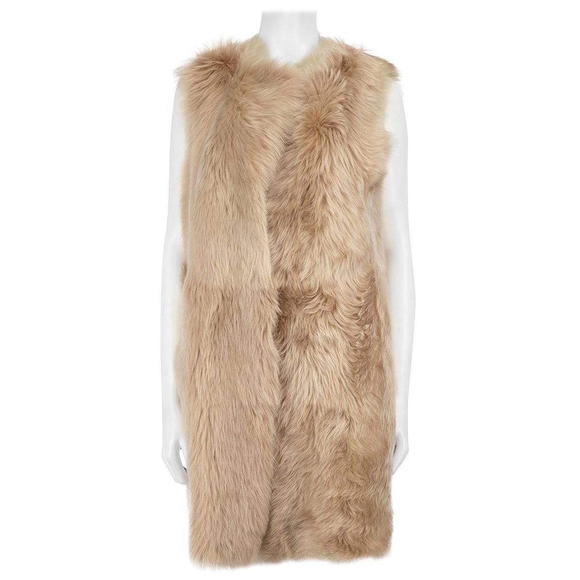 Max Mara Max Mara Studio Beige Leather Fur Lined Mid-Length Gilet Size S For Sale
