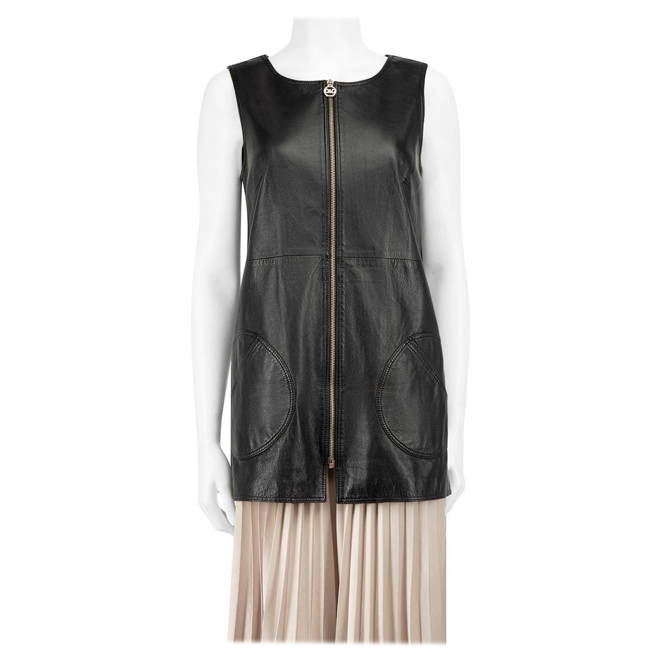 Dolce & Gabbana Black Leather Front Zip Vest Size S For Sale