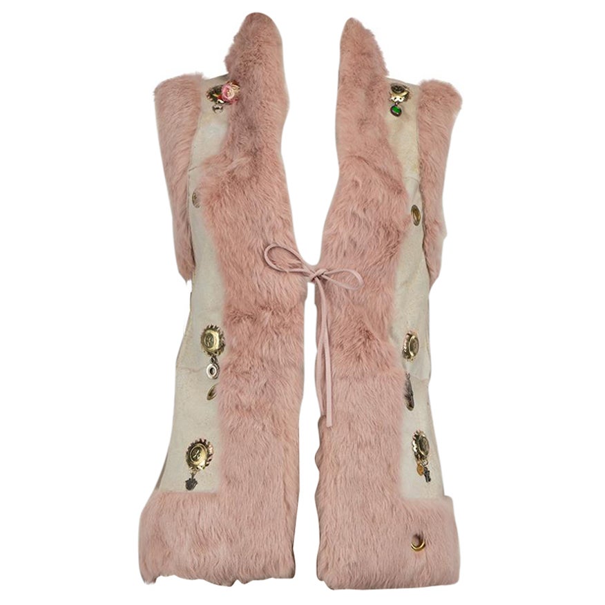Matthew Williamson Vintage Pink Fur Trim Studded Gilet Size S For Sale