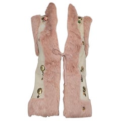 Matthew Williamson Vintage Pink Fur Trim Studded Gilet Size S