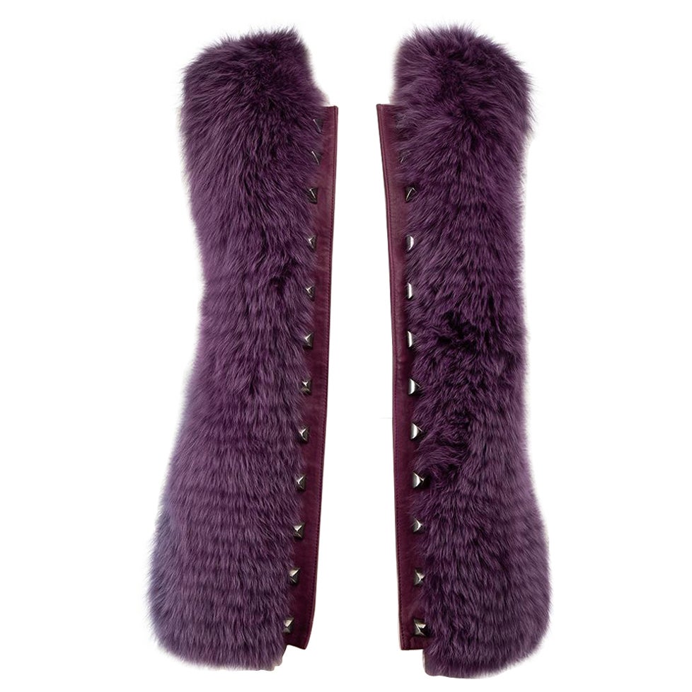 Philipp Plein Purple Fox Fur & Leather Embroidered Vest Size S For Sale