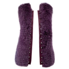 Gilet brodé en cuir et fourrure de renard violet Philipp Plein Taille S