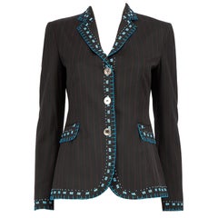 Moschino Black Wool Pin Stripe Embroidered Blazer Size S