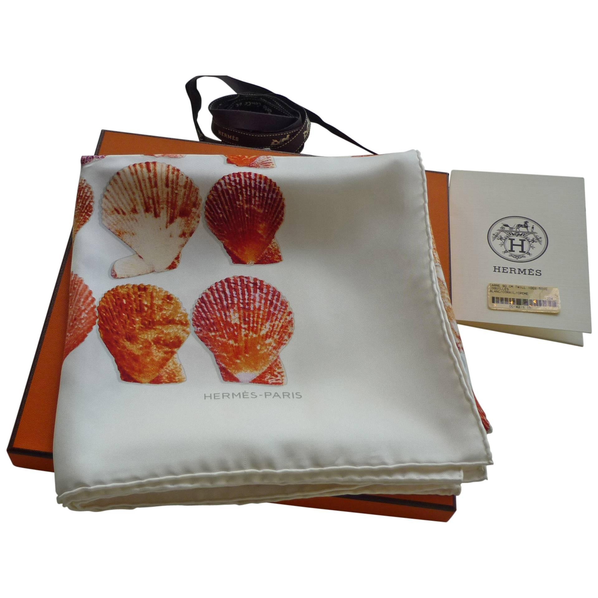 Hermes "Coquilles" by Robert Delpire Silk Twill Scarf NWT, Box and Ribbon