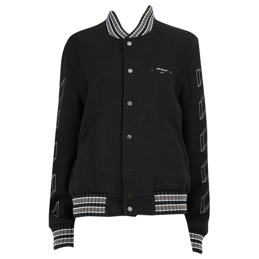 Off-White A/W18 Black Wool 3D Line Varsity Jacket Size M For Sale