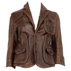 Dsquared2 Brown Leather Distressed Jacket Size M