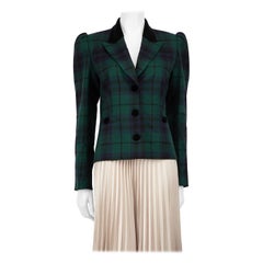 Alessandra Rich Green Wool Tartan Blazer Size L
