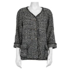 Used Chanel 2014 Black Tweed Double Breasted Jacket Size 4XL