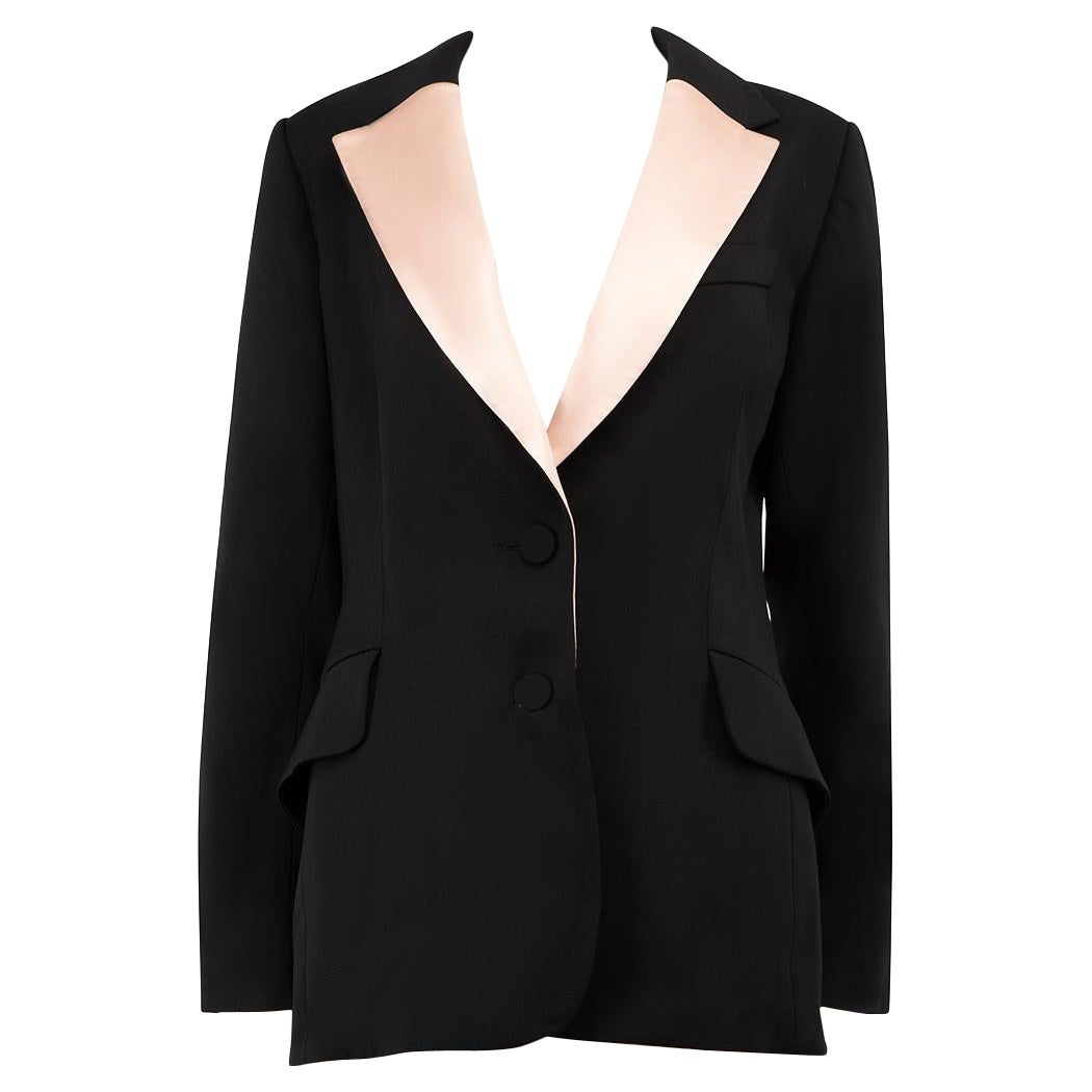 Carolina Herrera Black Wool Satin Lapel Tuxedo Jacket Size XXL For Sale