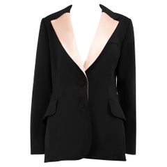 Used Carolina Herrera Black Wool Satin Lapel Tuxedo Jacket Size XXL