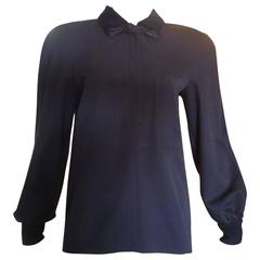 1980s Valentino Navy Blue Wool Top/Tunic