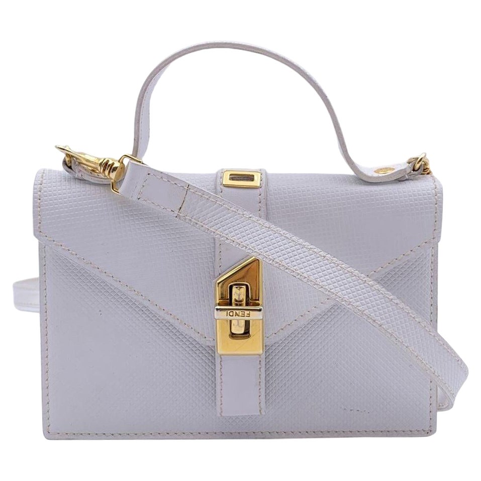 Fendi Vintage White Leather Textured Convertible Mini Handbag For Sale