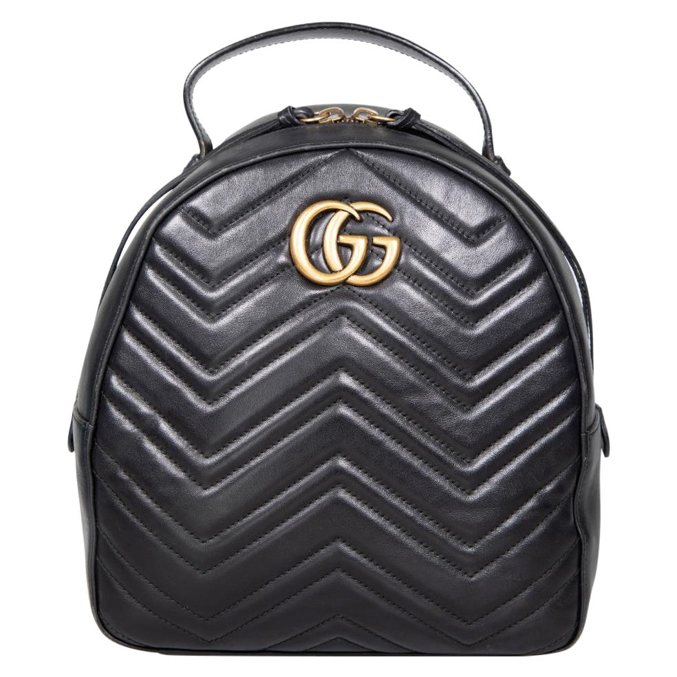Gucci Black Leather GG Marmont Matelass Backpack For Sale