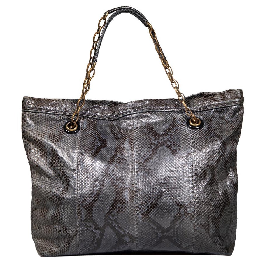 Lanvin Grey Snakeskin Happy Chain Handle Tote Bag en vente