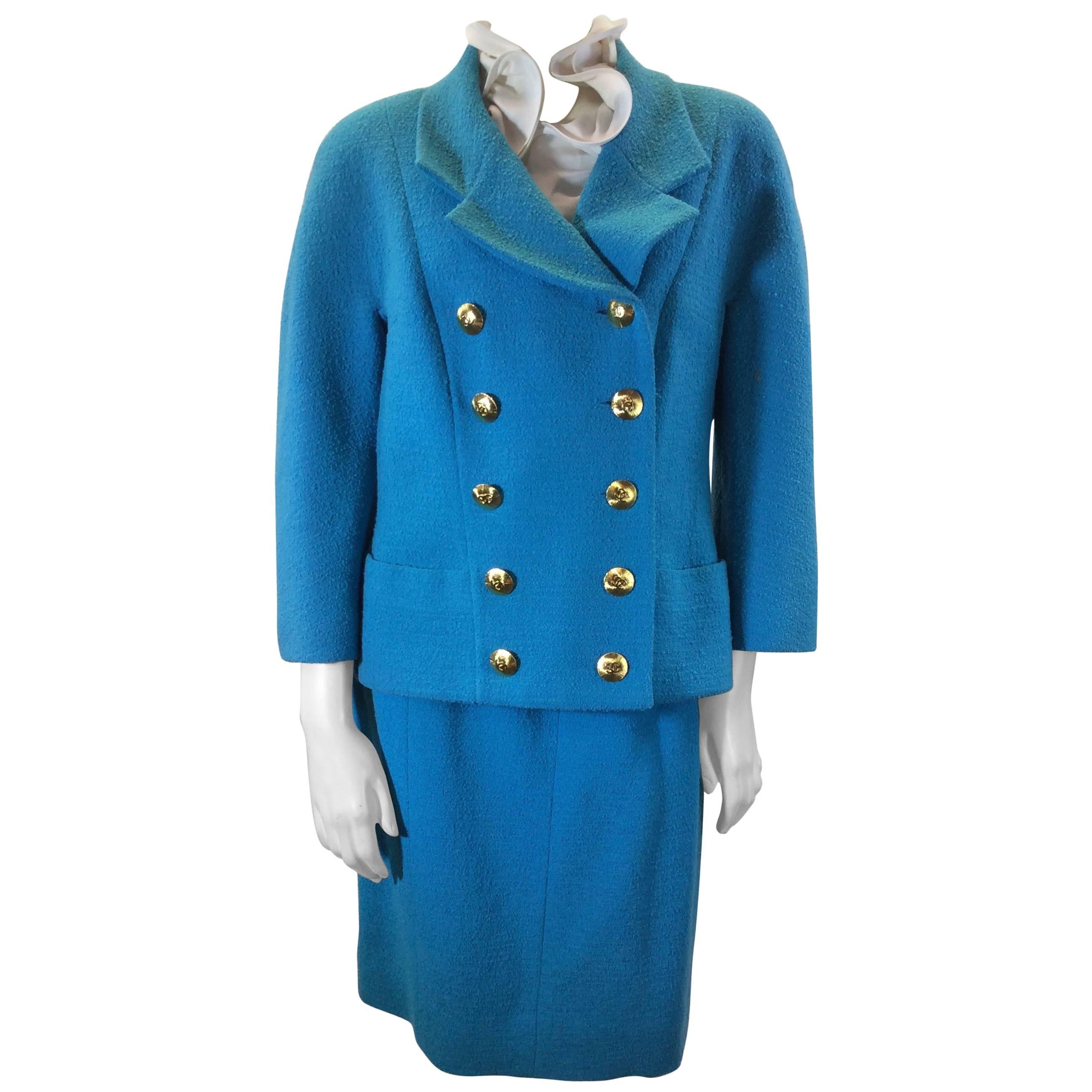 HOLIDAY FLASH SALE! 50% Off! Chanel Blue Two Piece Vintage Skirt and Suit Set