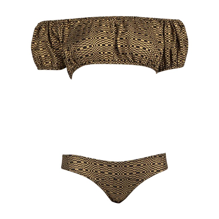 Lisa Marie Fernandez Bikini-Set mit goldenem Rüschen-Akzent, Größe XS im Angebot