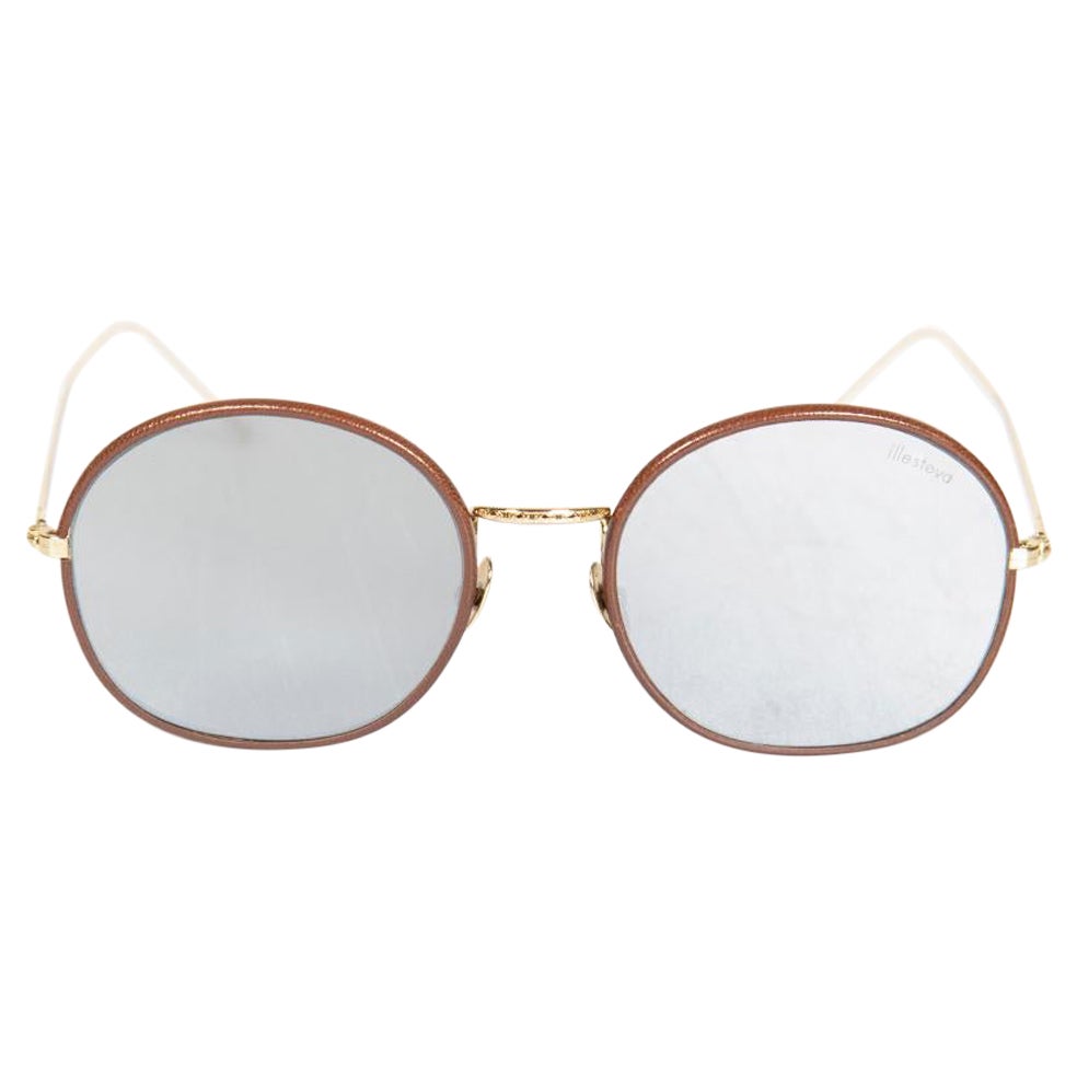 Illesteva Brown Alina Leather C2 Round Sunglasses For Sale