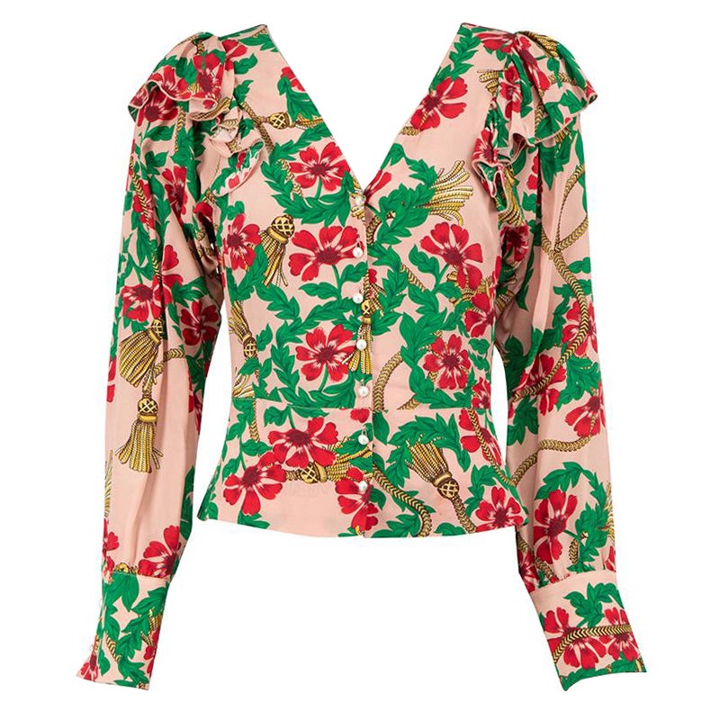 Hayley Menzies Floral Print Ruffled Blouse Size XS For Sale