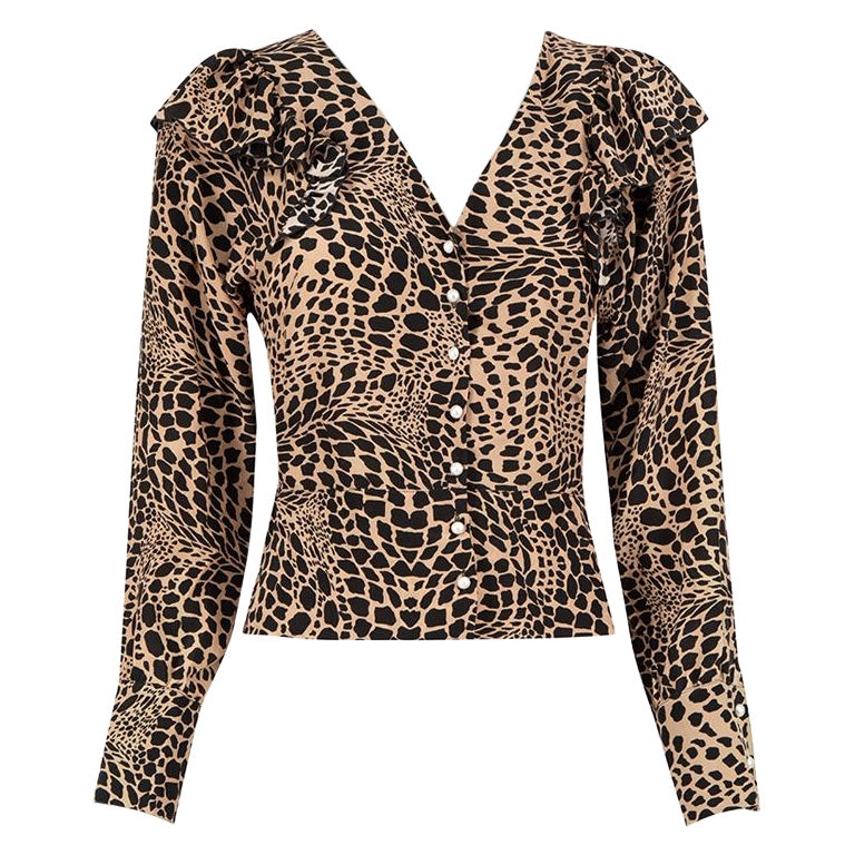Hayley Menzies Animal Print Ruffled Blouse Size XS For Sale