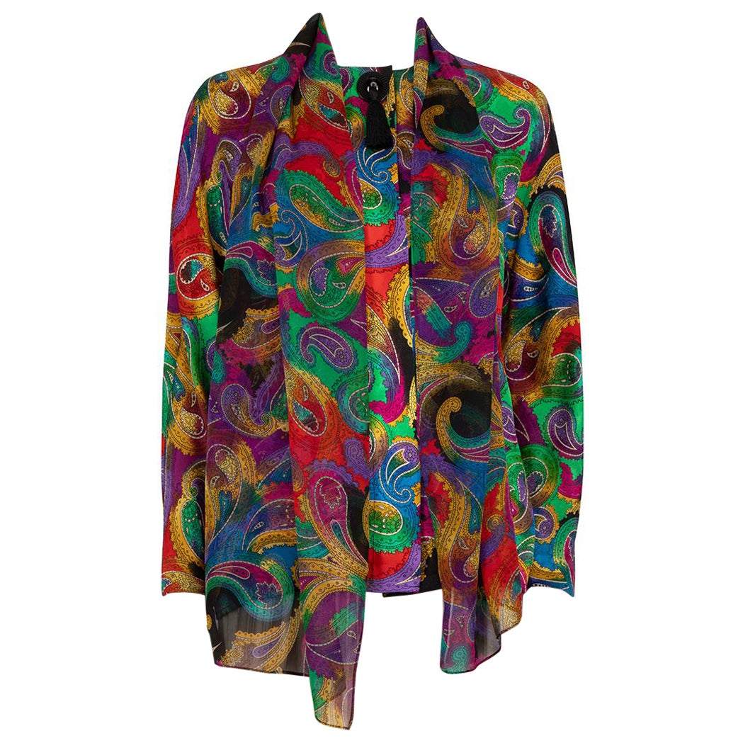 Akris Paisley Print Silk Blouse with Scarf Size XL For Sale