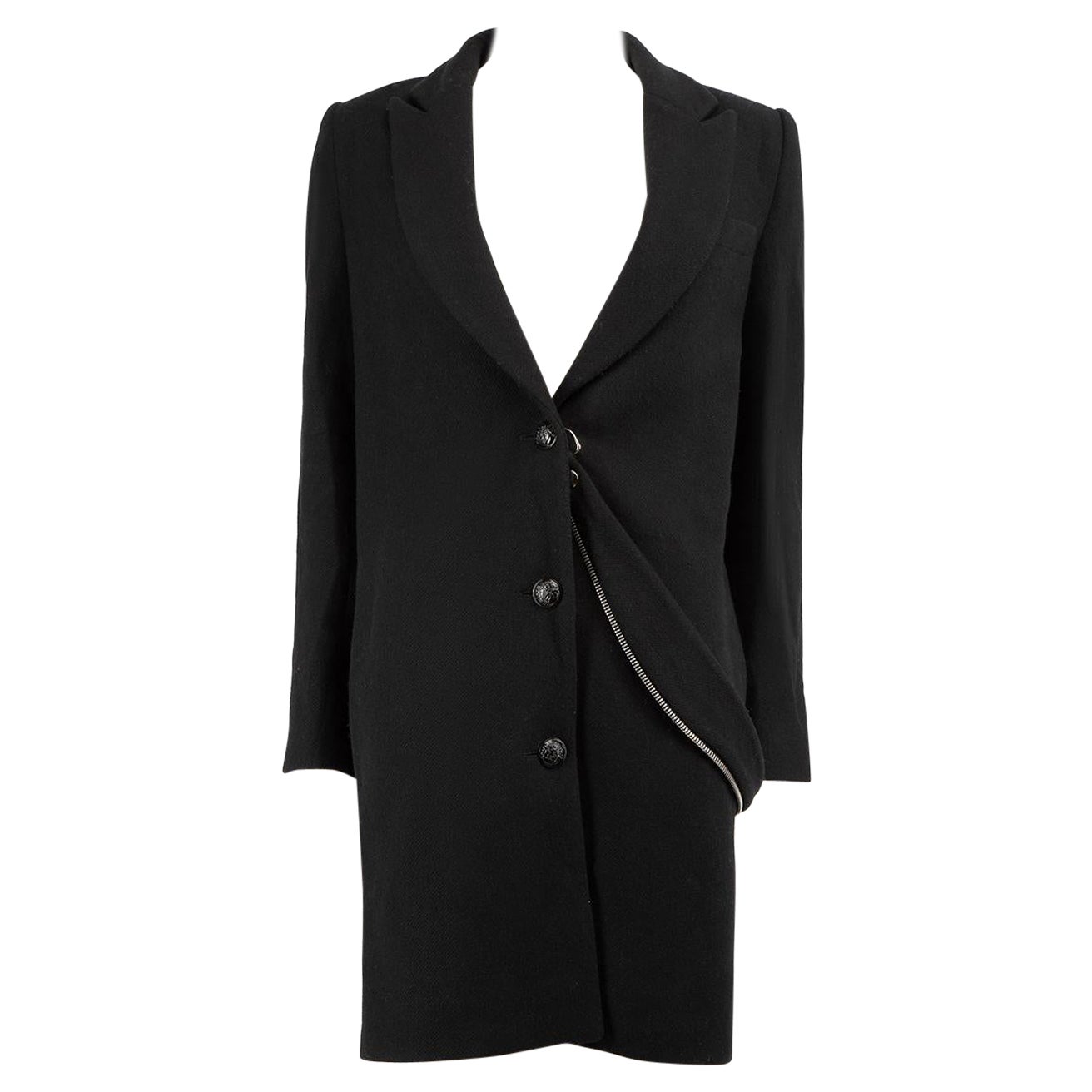 Lanvin Black Wool Zip Detail Mid-Length Coat Size M For Sale
