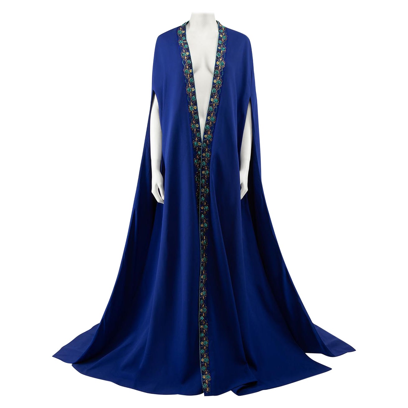 Honayda AW22 Blue Embroidered Detail Long Cape Size L For Sale