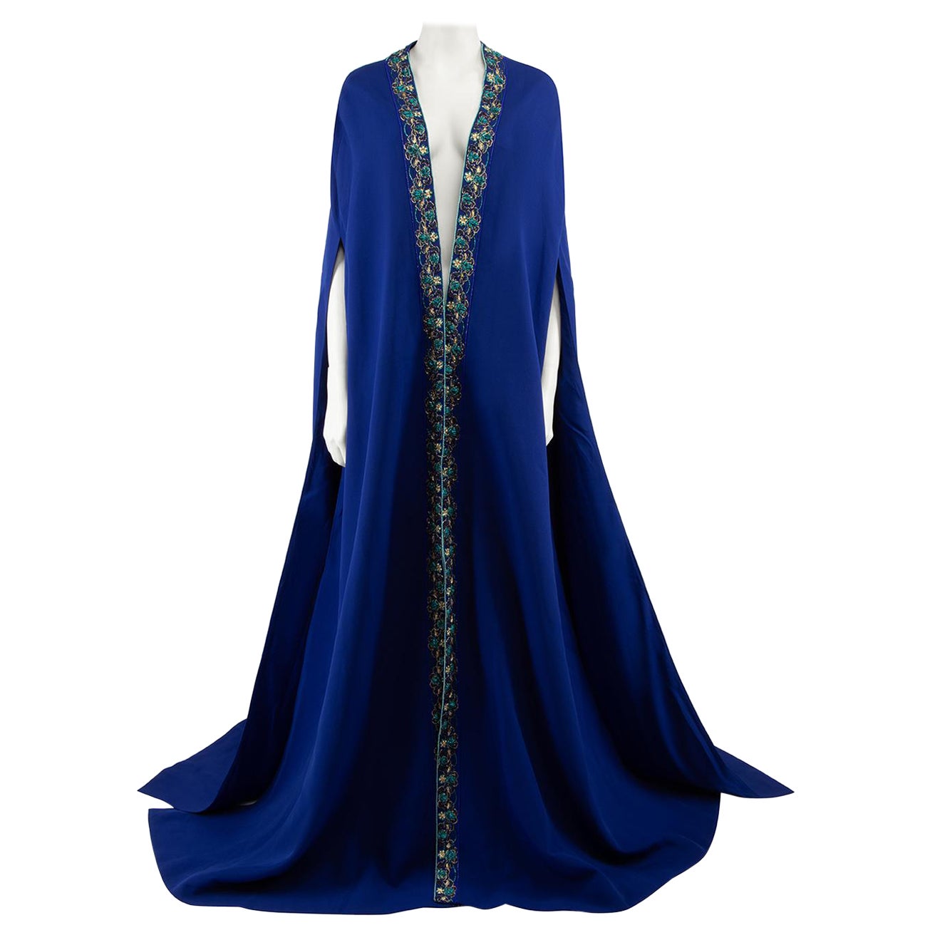 Honayda AW22 Blue Embroidered Accent Long Cape Size XL For Sale