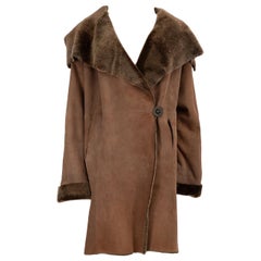 Used Canadienne Brown Suede Shearling Fur Lined Coat Size M