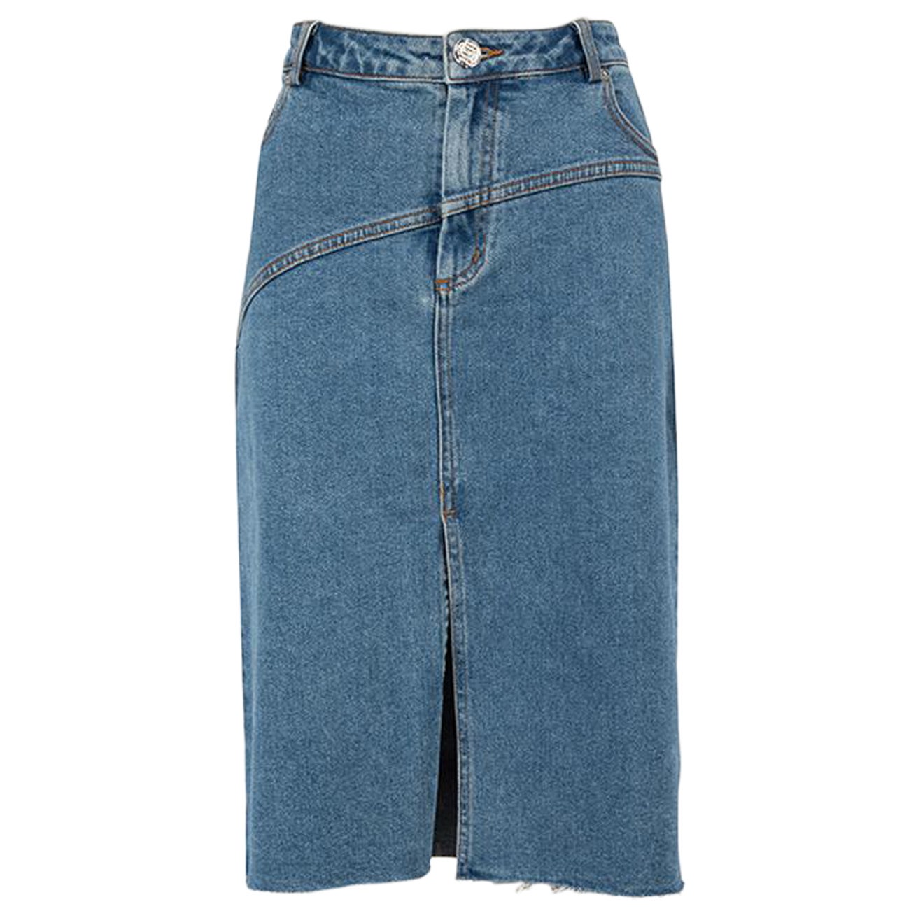 STAUD Blue Denim Knee Length Skirt Size XL For Sale
