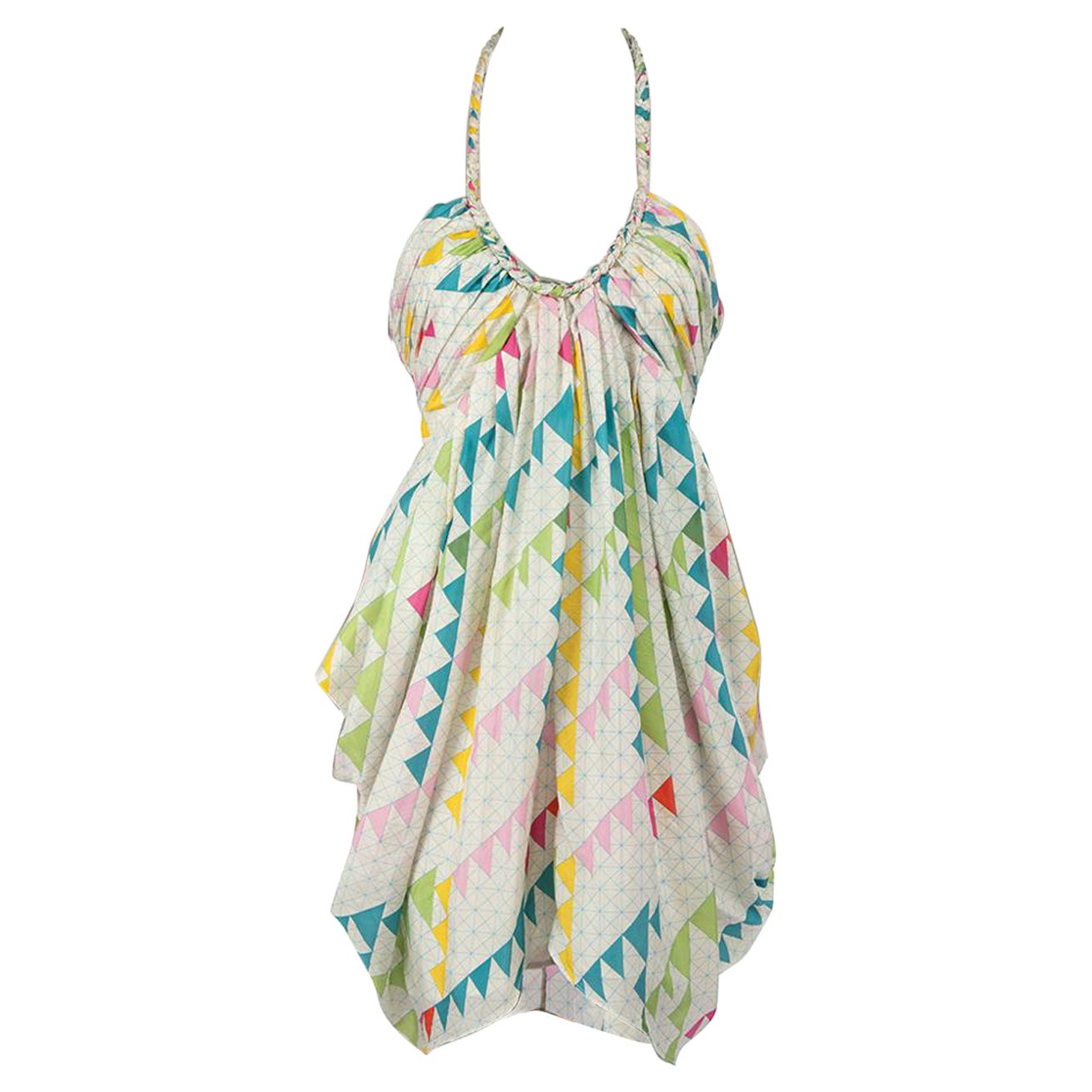 Mara Hoffman Geometric Silk Halterneck Mini Dress Size L For Sale