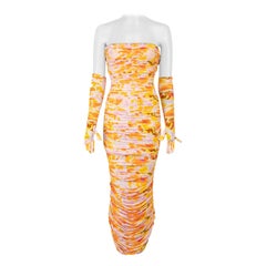 Alex Perry Tie Dye - Vestito Parton increspato con guanti Taglia XXS