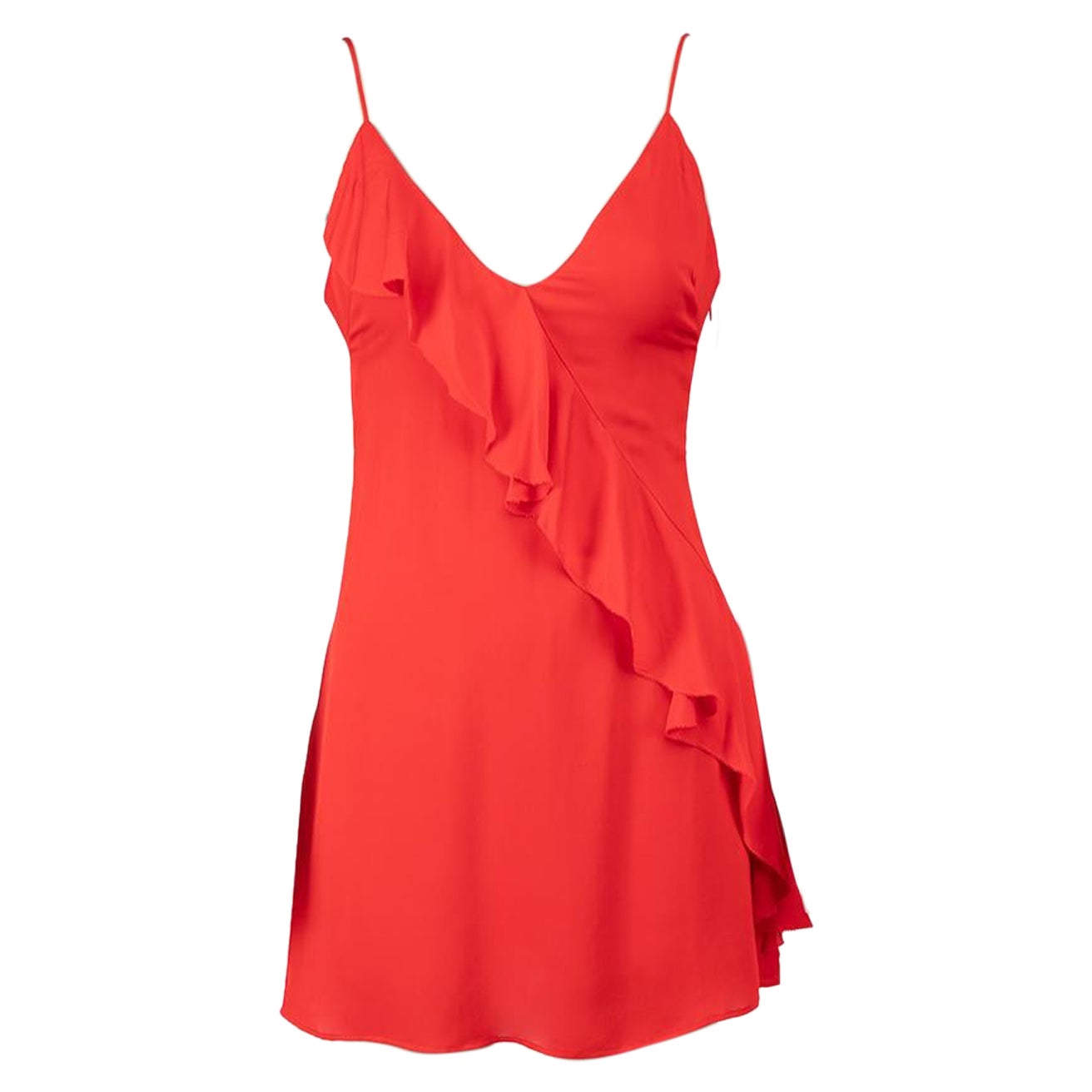 LPA Red Silk Ruffle Mini Dress Size XS For Sale