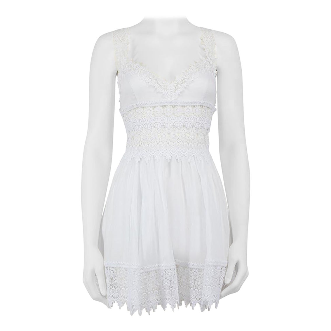 Charo Ruiz White Floral Lace Trim Mini Dress Size S For Sale