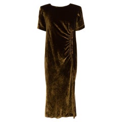 Dries Van Noten Khaki Velvet Ruched Midi Dress Size XL