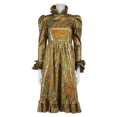 Batsheva Gold Iridescent Ruffle Trimmed Midi Dress Size XS