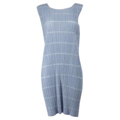 Issey Miyake Pleats Please Blue Plissé Striped Mini Dress Size M