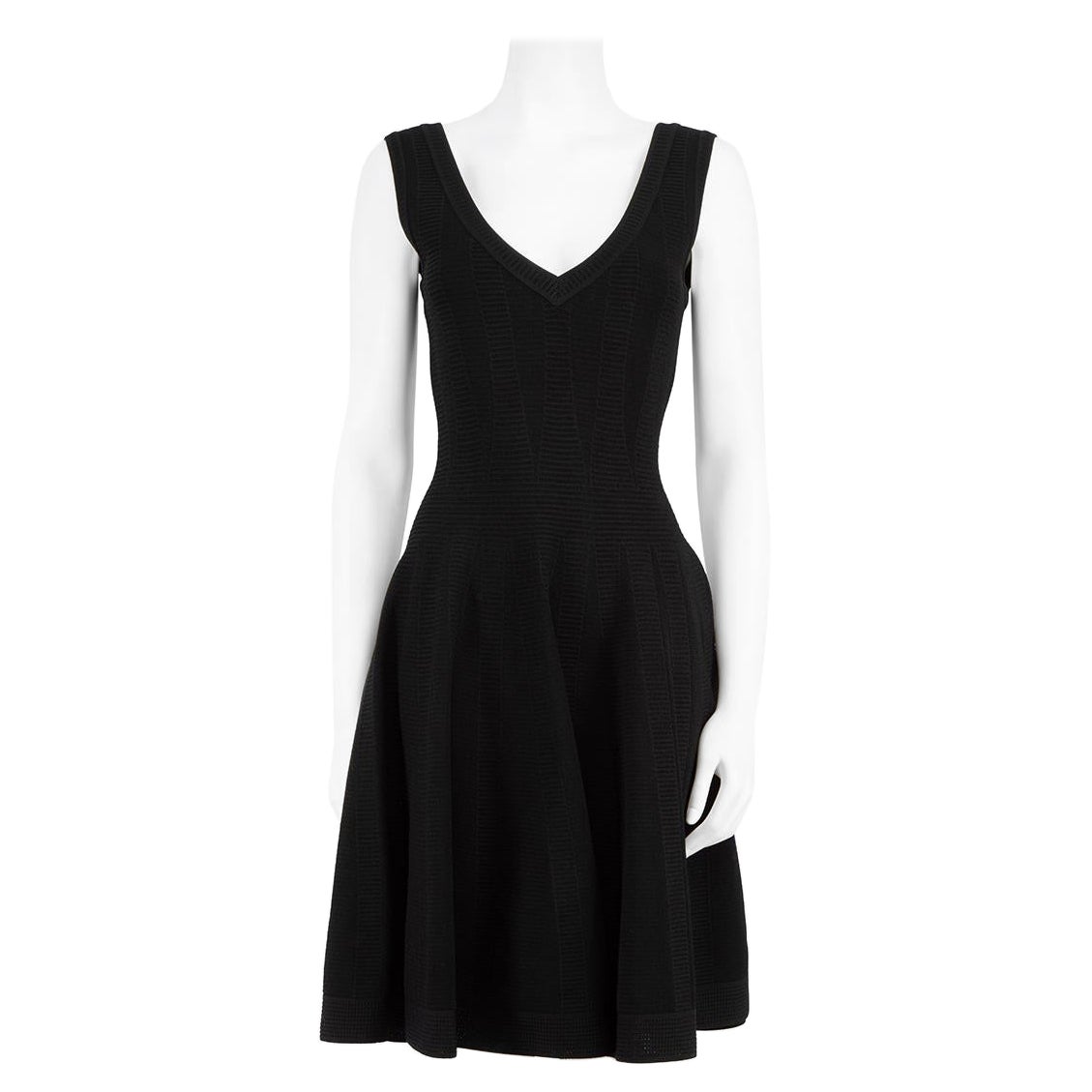 Alaïa Black Knitted V-Neck Knee Length Dress Size XL For Sale