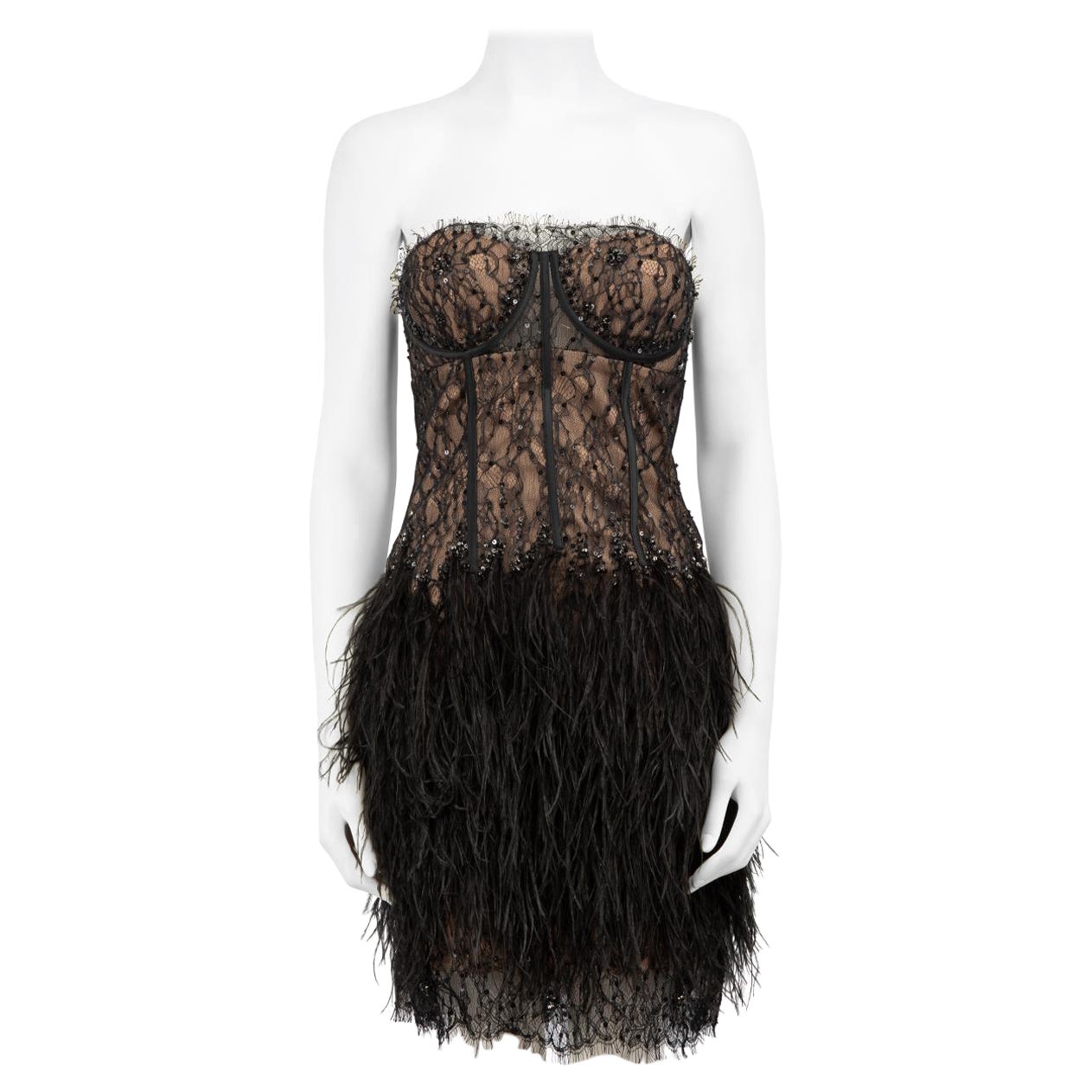Jovani Black Embellished Feather Trim Dress Size S For Sale