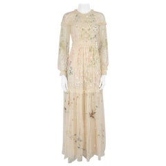 Needle & Thread Ecru Floral Sequin Maxi Dress Size XS