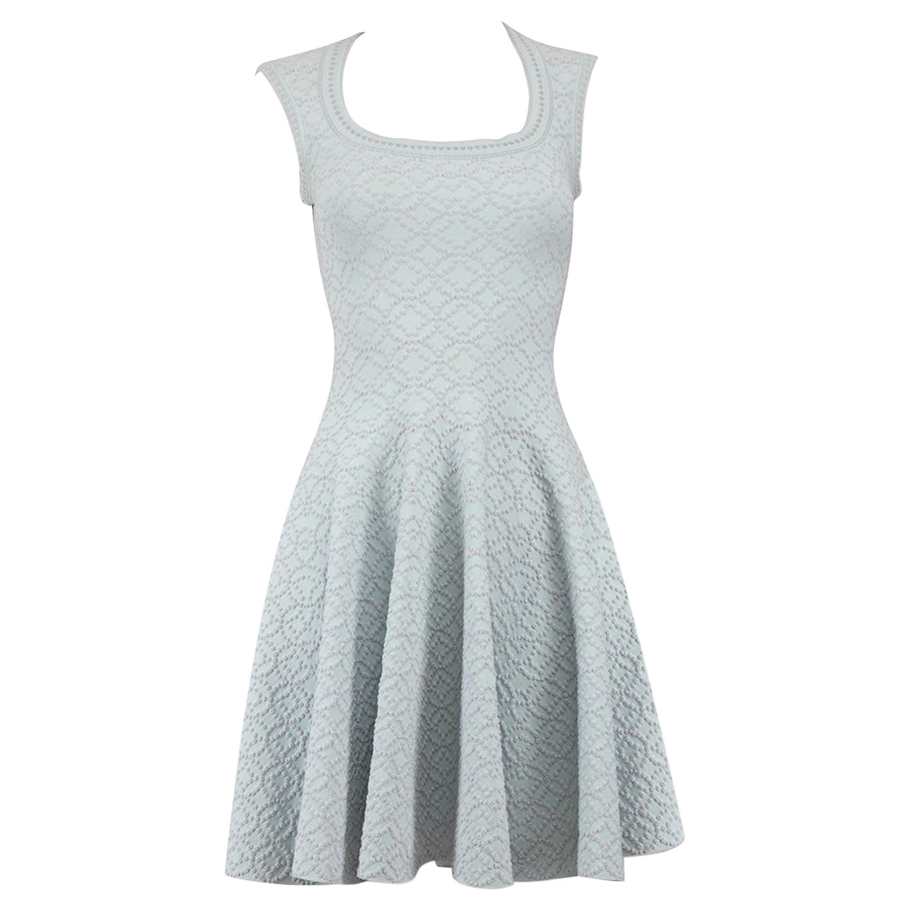 Alaïa Blue Glitter Pattern Knee Length Knit Dress Size M en vente