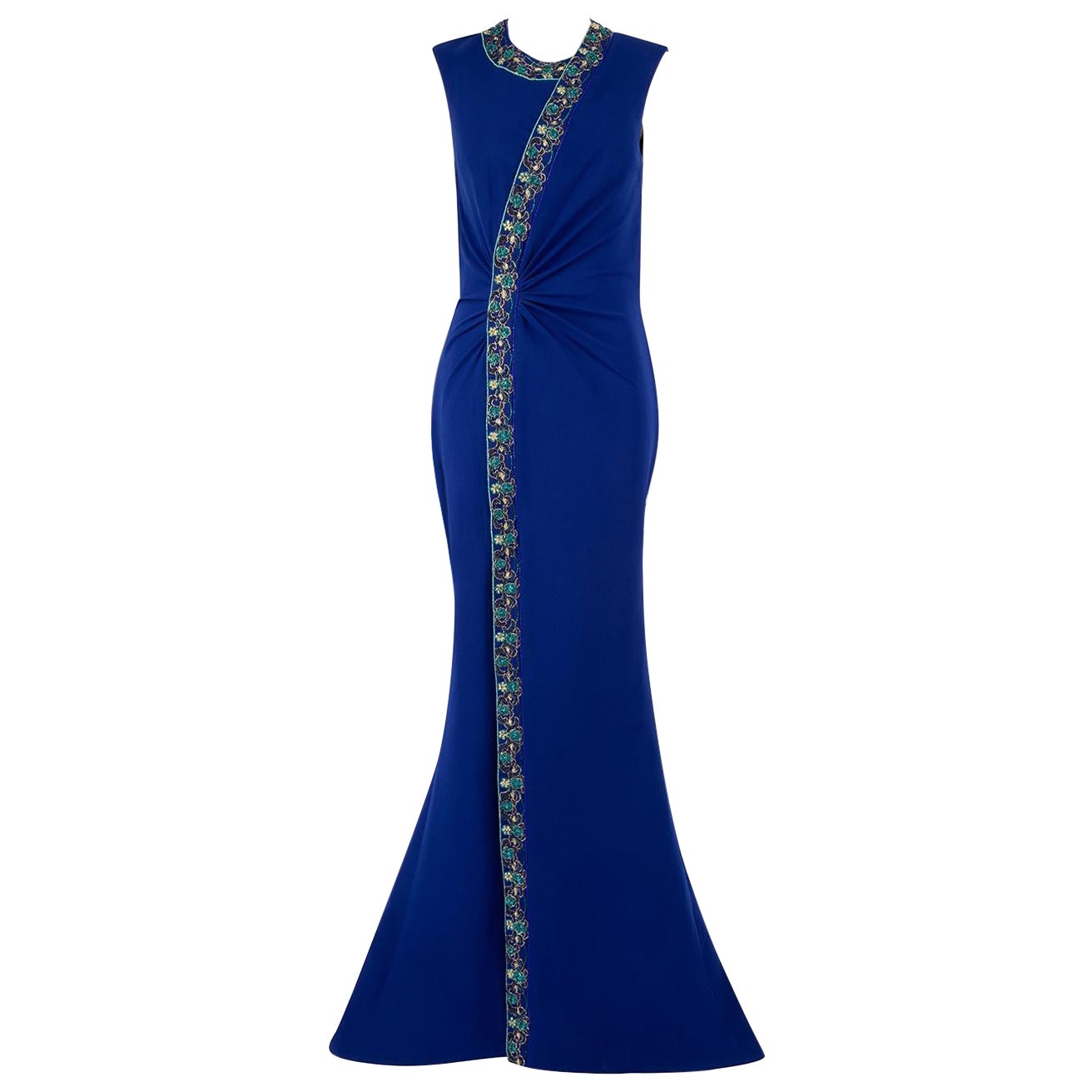 Honayda A/W22 Blue Embellished Gathered Gown Size XL For Sale