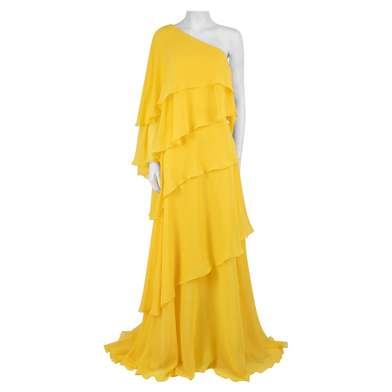 Honayda A/W22 Yellow Ruffled One Shoulder Gown Size M For Sale