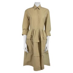 Alaïa Beige Pleated Accent Midi Shirt Dress Size L