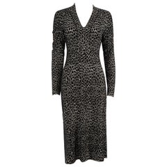 Alaïa Black Knit Patterned V-Neck Midi Dress Size L
