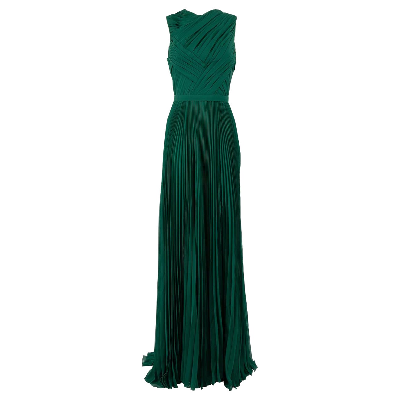 Honayda AW22 Green Open Back Chiffon Pleated Gown Size XS For Sale