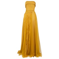 Honayda AW22 Yellow Floral Lace Strapless Gown Size S